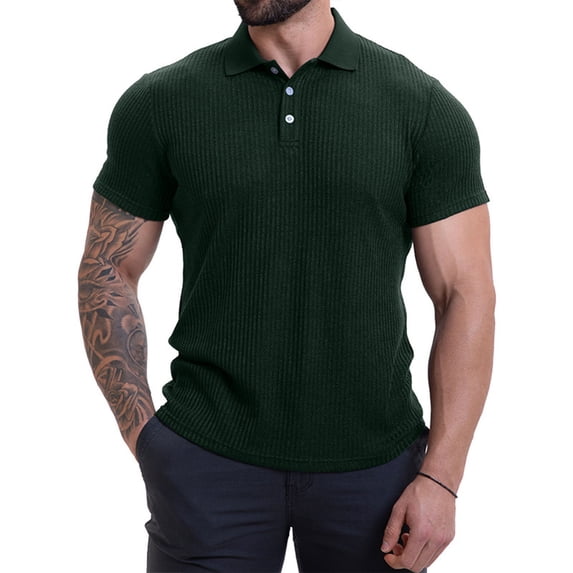 Eltusu Men's Polo Shirts, Turn Down Collar Short Sleeve Pullover Casual Summer Shirts Army Green Size M