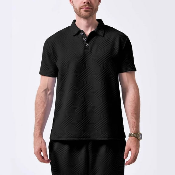 Eltusu Men's Polo Shirts with Collar, Breathable Lapel Collar Pullover Short Sleeve Summer Shirts Black Size S