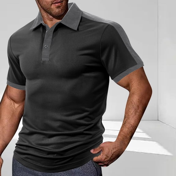 Eltusu Men's Polo Shirts with Collar, Lapel Collar Pullover Short Sleeve Comfy Summer Shirts Black Size 2XL