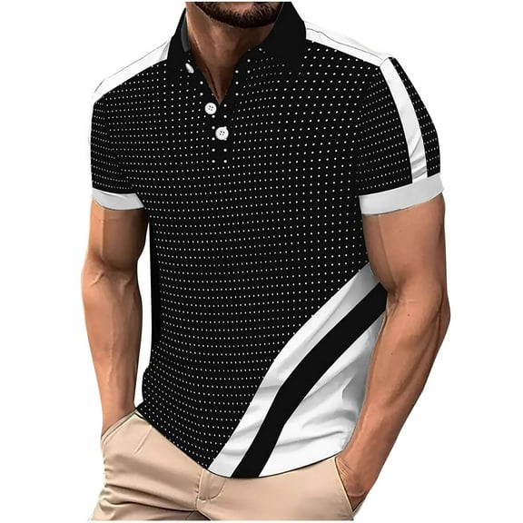 Eltusu Men's Polo Shirts with Collar, Pullover Turn Down Collar Short Sleeve Comfy Summer Shirts Black Size M