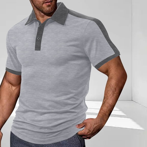 Eltusu Men's Polo Shirts with Collar, Short Sleeve Lapel Collar Comfy Pullover Summer Shirts Gray Size L