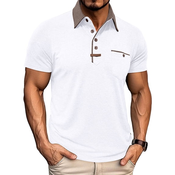 Eltusu Men's Polo Shirts with Collar, Summer Casual Pullover Breathable Short Sleeve Shirts White Size 2XL