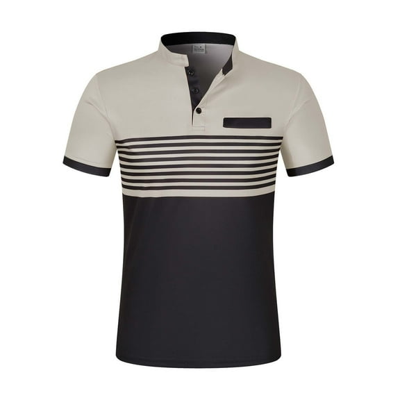 Eltusu Men's Polo Shirts with Collar, Turn Down Collar Short Sleeve Fashion Pullover Summer Shirts Khaki Size XL