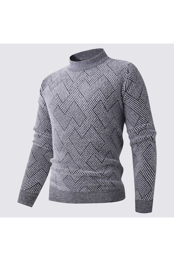 Men's Pullover Sweater, Long Sleeve Warm Half-Turtleneck Casual Winter Tops Gray Size M