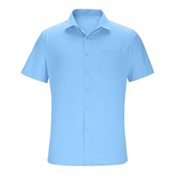 Eltusu Men's Short Sleeve Dress Shirts, Breathable Stretchy Lapel Collar Summer Button Down Shirts Light Blue Size 45