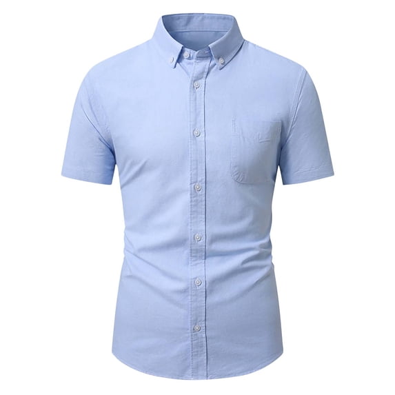 Eltusu Men's Short Sleeve Dress Shirts, Lapel Collar Formal Summer Stretch Button Down Shirts Blue Size XL