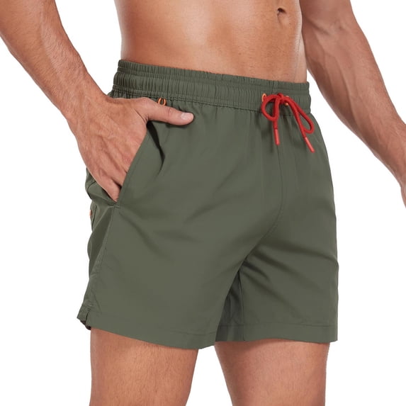 Eltusu Men's Shorts with Pockets, Drawstring Relaxed Fit Basic Knee Length Athletic Shorts Army Green Size XL