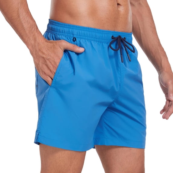 Eltusu Men's Shorts with Pockets, Knee Length Drawstring Relaxed Fit Basic Athletic Shorts Blue Size XL