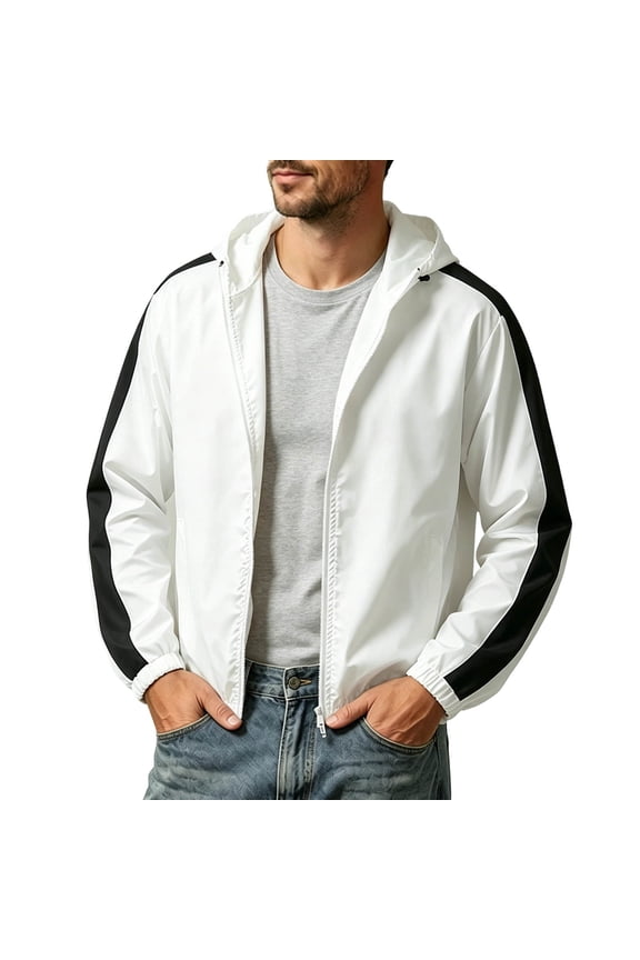 Men's Sun Protection Jackets, Hooded Lightweight Long Sleeve UPF 50+ Summer Rash Guard White Size 2XL
