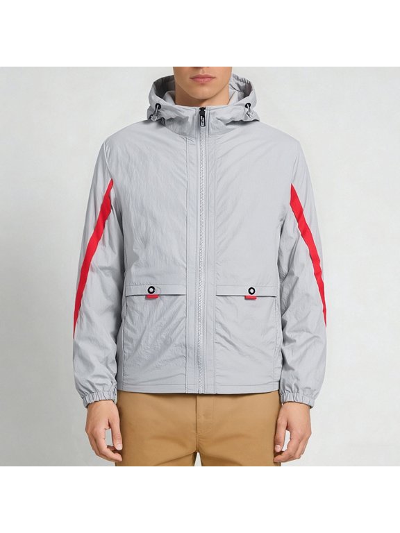 Men's Sun Protection Jackets, Hooded Outdoor Long Sleeve UPF 50+ Summer Outerwear Gray Size 3XL