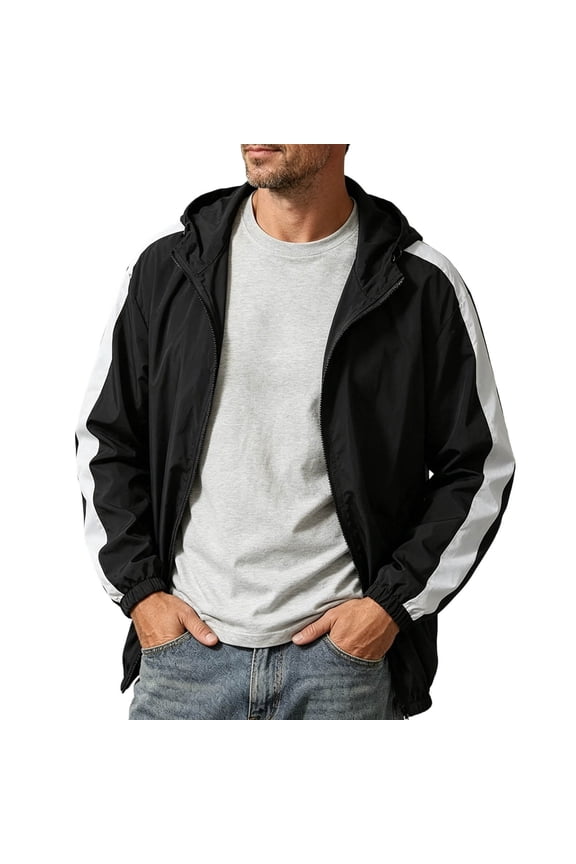 Men's Sun Protection Jackets, Lightweight Hooded Long Sleeve UPF 50+ Summer Rash Guard Black Size M