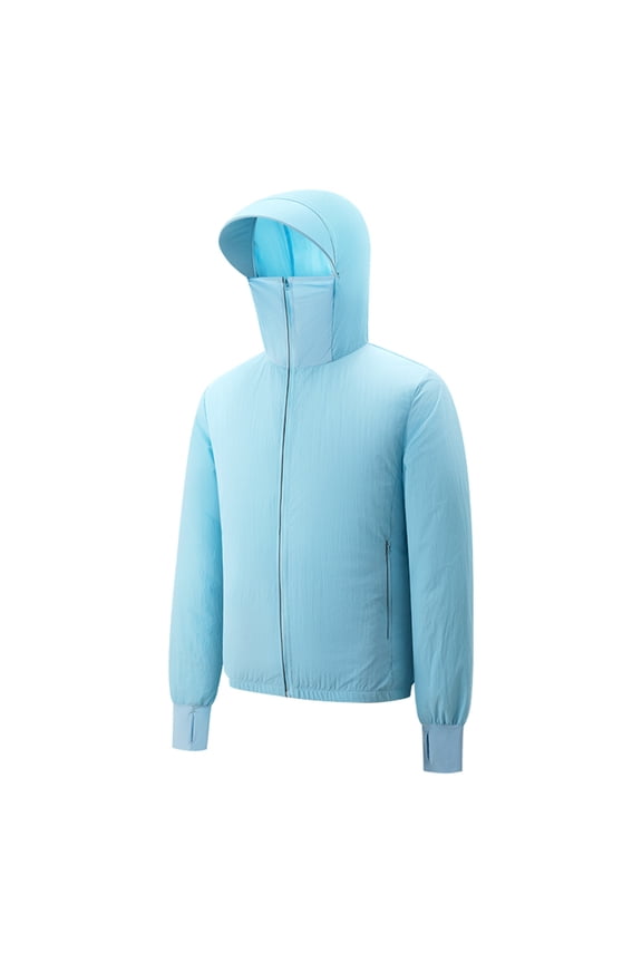 Men's Sun Protection Jackets, Long Sleeve UPF 50+ Hooded Casual Summer Rash Guard Sky Blue Size 2XL