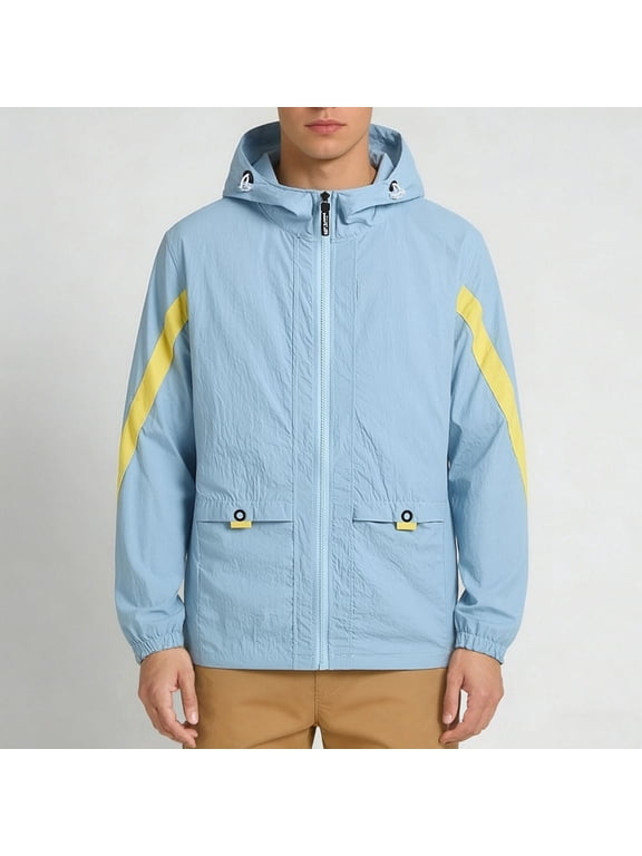 Men's Sun Protection Jackets, UPF 50+ Outdoor Hooded Long Sleeve Summer Outerwear Blue Size L