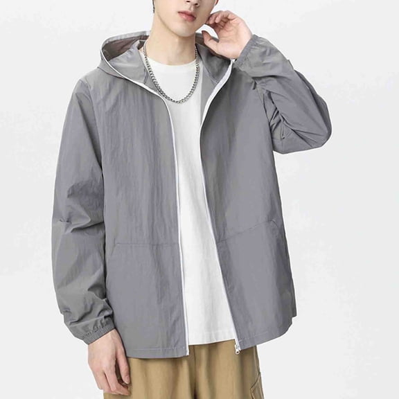 Eltusu Men's Sun Protection Jackets, UPF 50+ Solid Color Hooded Long Sleeve Summer Rash Guard Dark Gray Size S