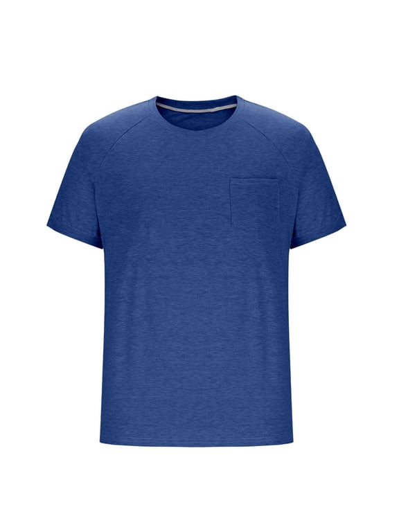 Men's T-Shirts, Cotton Crew Neck Short Sleeve Basic Tee with Pockets Navy Size XL