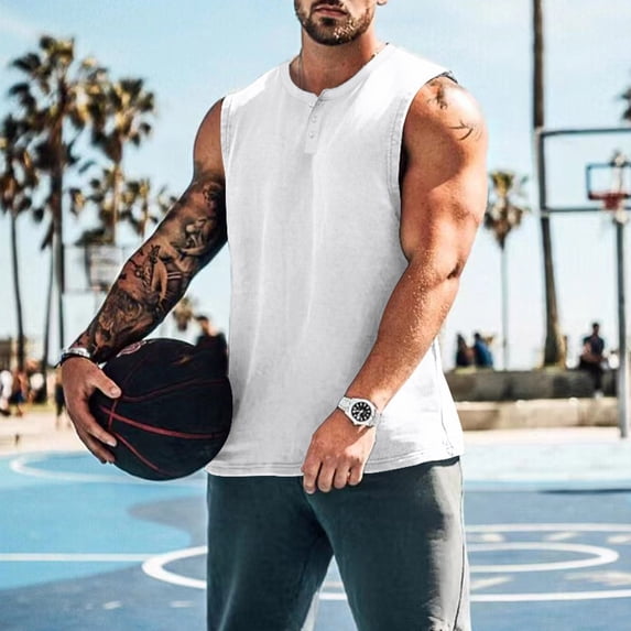 Eltusu Men's Tank Tops, Crew Neck Pullover Sleeveless Sports Athletic Tee Shirts White Size L