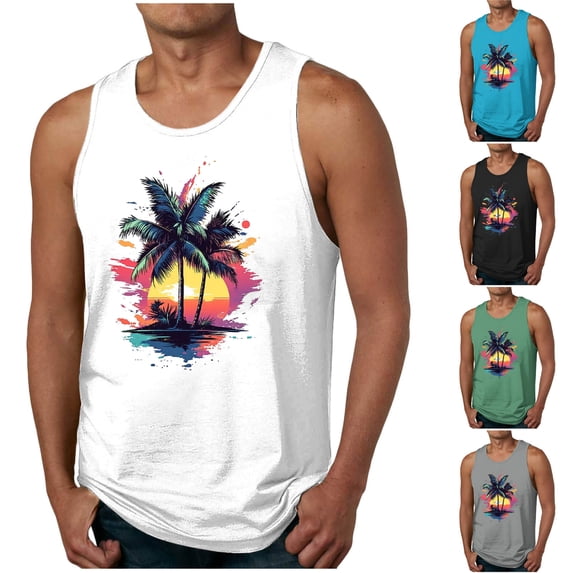 Eltusu Men's Tank Tops, Sleeveless Graphic Cotton Crewneck Summer Tee Shirts White Size XL