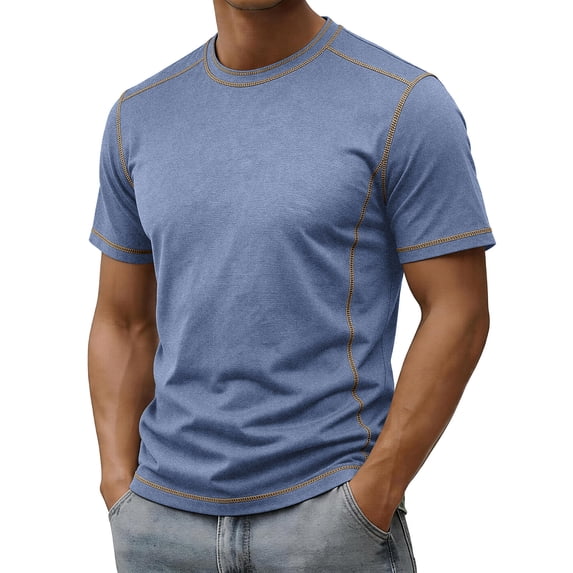 Eltusu Short Sleeve T-Shirts for Men, Casual Solid Color Crewneck Pullover Summer Tee Dark Blue Size S