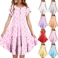 thumbnail image 1 of Eltusu Summer Dresses for Girls, Ruffle Sleeve Printed Short Sleeve Crew Neck Kids Clothes Pink Size 10-12 T, 1 of 6