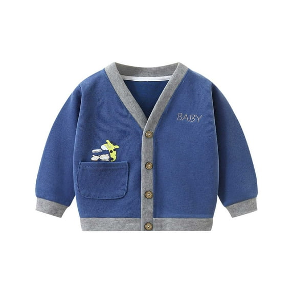 Eltusu Sweaters Cardigans for Toddler Boys, Thermal Printed Knitting Cotton Long Sleeve Winter Cardigans Navy Size 3 T