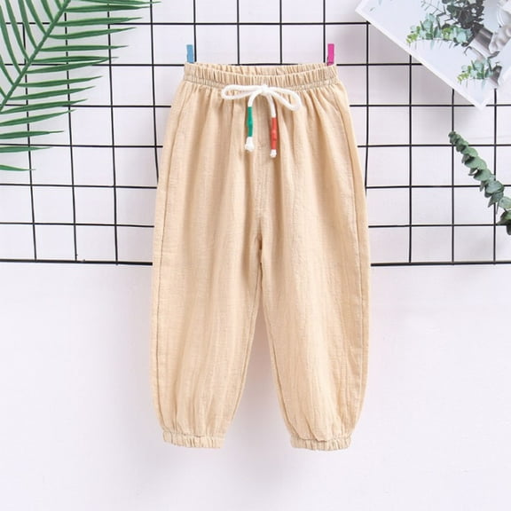 Eltusu Sweatpants for Boys, Running Casual Elastic Waist Loose Jogger Pants Khaki Size 7T