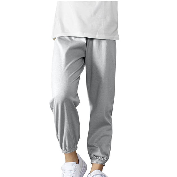 Eltusu Sweatpants for Boys, Solid Color Elastic Bottom Cotton Relaxed Fit Pants with Pockets Gray Size 10-11T