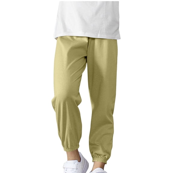 Eltusu Sweatpants for Boys, Solid Color Relaxed Fit Cotton Elastic Bottom Pants with Pockets Army Green Size 6-7T