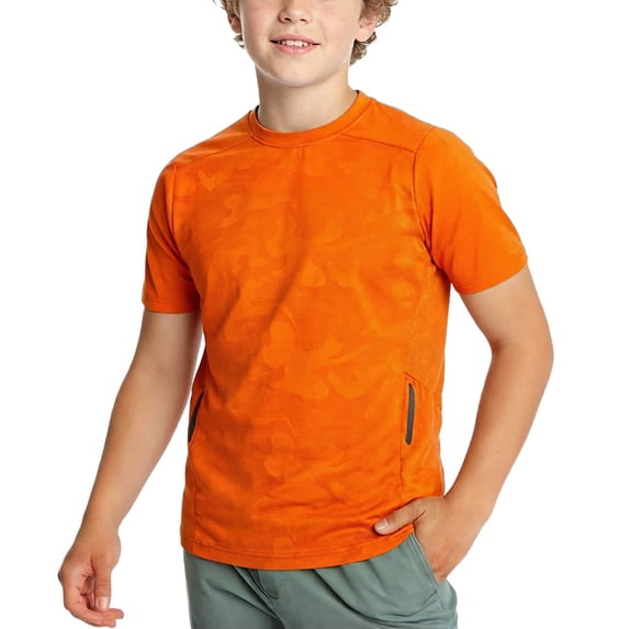 Eltusu T-Shirts for Boys, Crew Neck Casual Short Sleeve Pullover Summer Tops Orange Size 11-12T