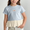 thumbnail image 1 of Eltusu T-Shirts for Girls, Fashion Lace Short Sleeve Crewneck Summer Tops Blue Size 3-4 T, 1 of 5