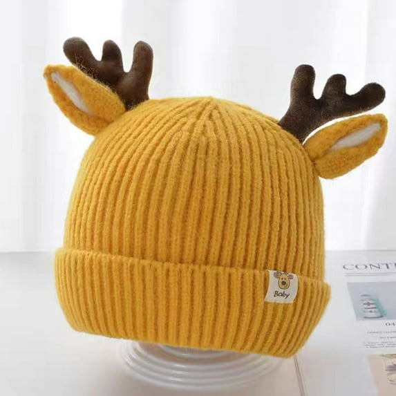Eltusu Toddler Boys Beanie Hats, Stretch Knitting Cotton Cute Warm Winter Hats Yellow Size 3-30 Months