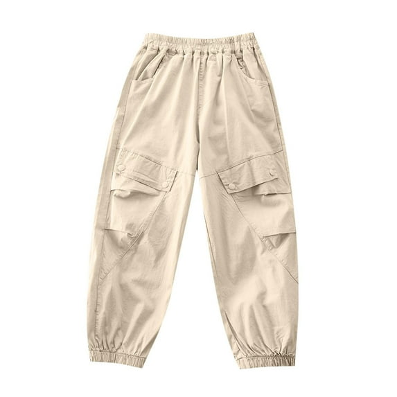 Eltusu Toddler Boys Cargo Pants, Casual Solid Color Elastic Waist Relaxed Fit Jogger Pants Khaki Size 4-5 T