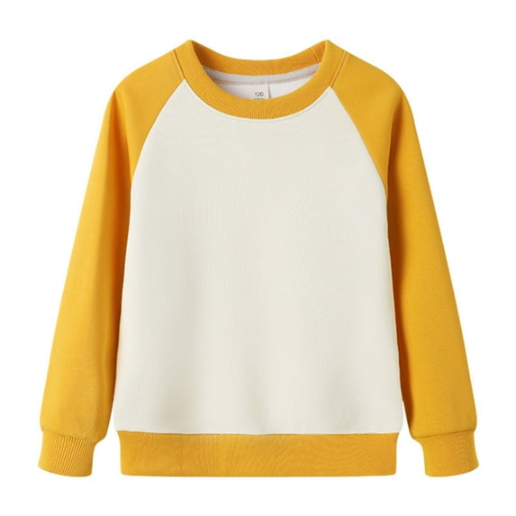 Eltusu Toddler Boys Casual Sweatshirts, Crewneck Long Sleeve Cotton Solid Color Spring Fall Tops Yellow Size 4-5 T