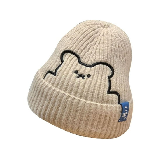 Eltusu Toddler Boys Cotton Beanies, Cute Stretch Warm Soft Winter Hats Beige Size 6-25 Months