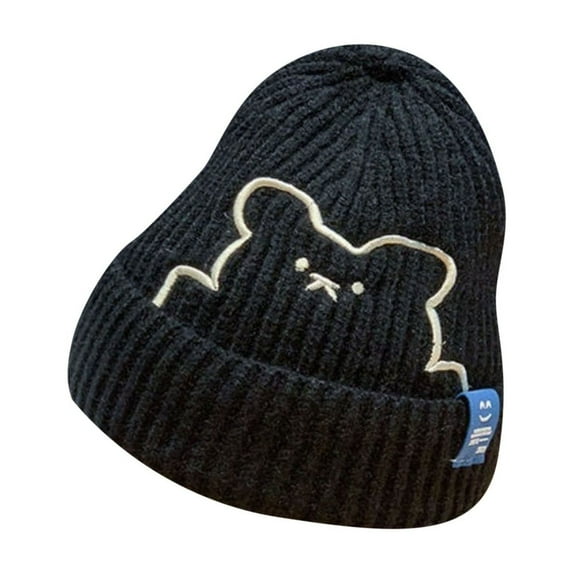 Eltusu Toddler Boys Cotton Beanies, Soft Stretch Cute Warm Winter Hats Black Size 6-25 Months