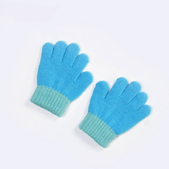 Eltusu Toddler Boys Cotton Gloves, Thermal Stretch Solid Color Windproof Winter Mittens Sky Blue Size 3-5 T