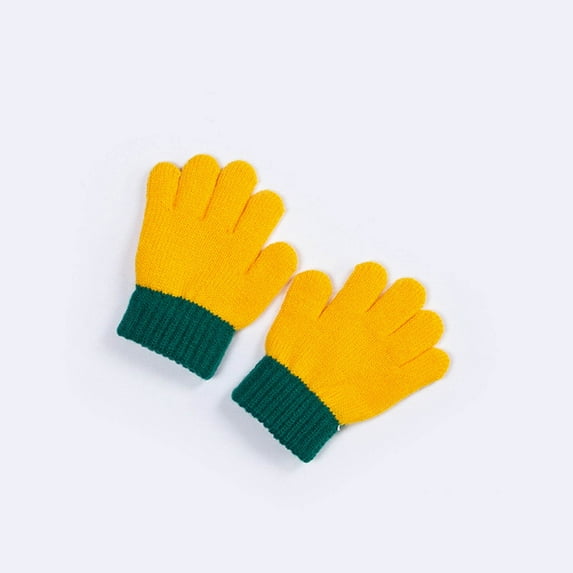 Eltusu Toddler Boys Cotton Gloves, Windproof Stretch Solid Color Thermal Winter Mittens Yellow Size 3-5 T