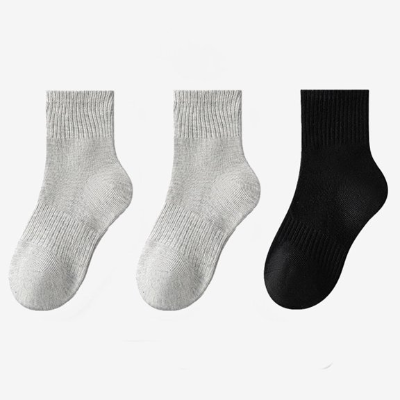 Eltusu Toddler Boys Cotton Socks, Stretch 3 Pieces Non Slip Sports Mid-Calf Socks Gray Size 3-5 T