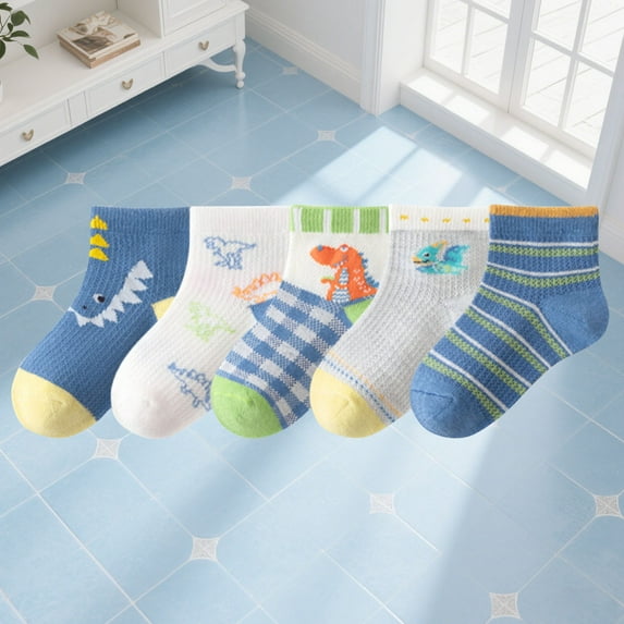 Eltusu Toddler Boys Crew Socks, Breathable Mid-Calf Comfort 5 Pieces Cotton Socks Blue Size 3-5 T