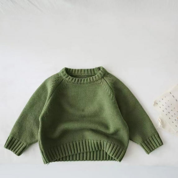 Eltusu Toddler Boys Crewneck Sweaters, Pullover Knitting Cotton Thermal Solid Color Winter Tops Green Size 4-5 T