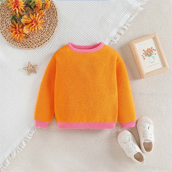 Eltusu Toddler Boys Crewneck Sweaters, Pullover Thermal Soft Knitting Cotton Winter Tops Orange Size 2-3 T
