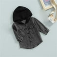 thumbnail image 1 of Eltusu Toddler Boys Denim Jackets, Mid-Weight Solid Color Full Zip Hooded Jean Outerwear Black Size 3-4 T, 1 of 5