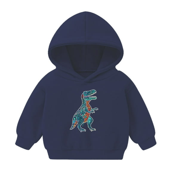 Eltusu Toddler Boys Fall Hoodies, Cotton Long Sleeve Printed Pullover Boys Sweatshirts Dark Blue Size 3-4 T