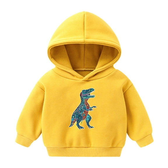 Eltusu Toddler Boys Fall Hoodies, Long Sleeve Cotton Pullover Printed Boys Sweatshirts Yellow Size 3-4 T