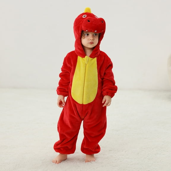 Eltusu Toddler Boys Flannel Jumpsuits, Cartoon Warm Long Sleeve Soft Winter Rompers Red Size 2-3 T