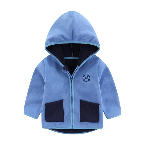 Eltusu Toddler Boys Fleece Jackets with Pockets, Hooded Warm Stand-up Collar Mid-weight Winter Outerwear Blue Size 5 T