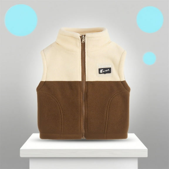 Eltusu Toddler Boys Fleece Vests, Comfy Windproof Thermal Soft Winter Jackets with Zipper Coffee Size 2-3T