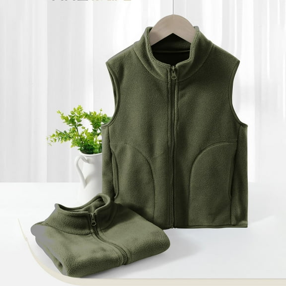 Eltusu Toddler Boys Fleece Vests, Windproof Sleeveless Soft Warm Winter Jackets Army Green Size 2-3 T