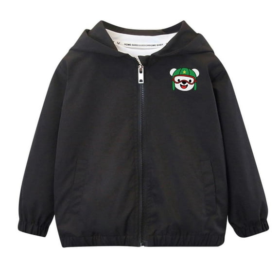 Eltusu Toddler Boys Jackets, Lightweight Waterproof Windproof Hooded Outerwear with Pockets Black Size 2-3 T
