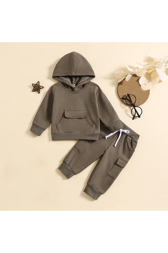 Toddler Boys Outfit Sets 2 Pieces, Long Sleeve Solid Color Cotton Hoodies and Sweatpants Set Dark Gray Size 3 T