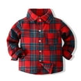 thumbnail image 1 of Eltusu Toddler Boys Plaid Shirts , Lapel Collar School Button-Up Soft Long Sleeve Shirts Red Size 2-3 T, 1 of 6